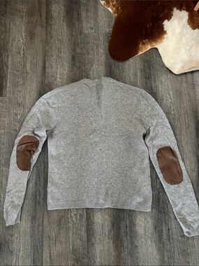 Banana Republic Gray Crewneck Sweater with Brown Elbow Patches
